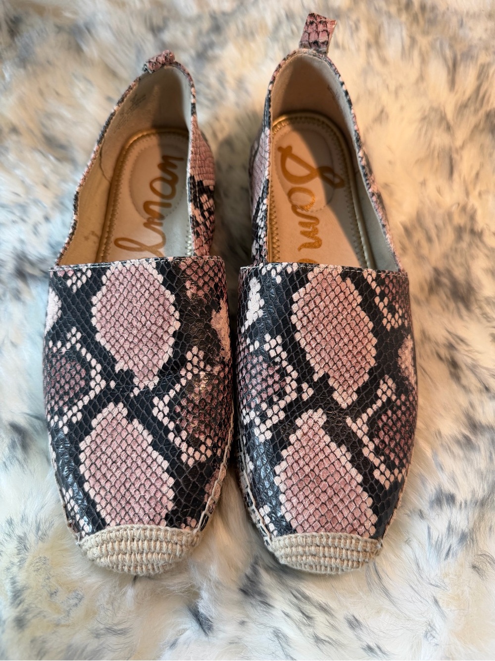 Sam Edelman Pink and Black Snake-Print Espadrilles